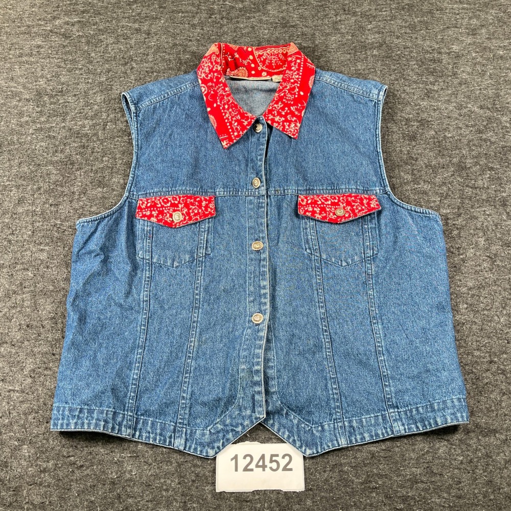 Rhythm Blue Trucker Vest Womens 1X Blue Denim Cotton Streetwear Button Front